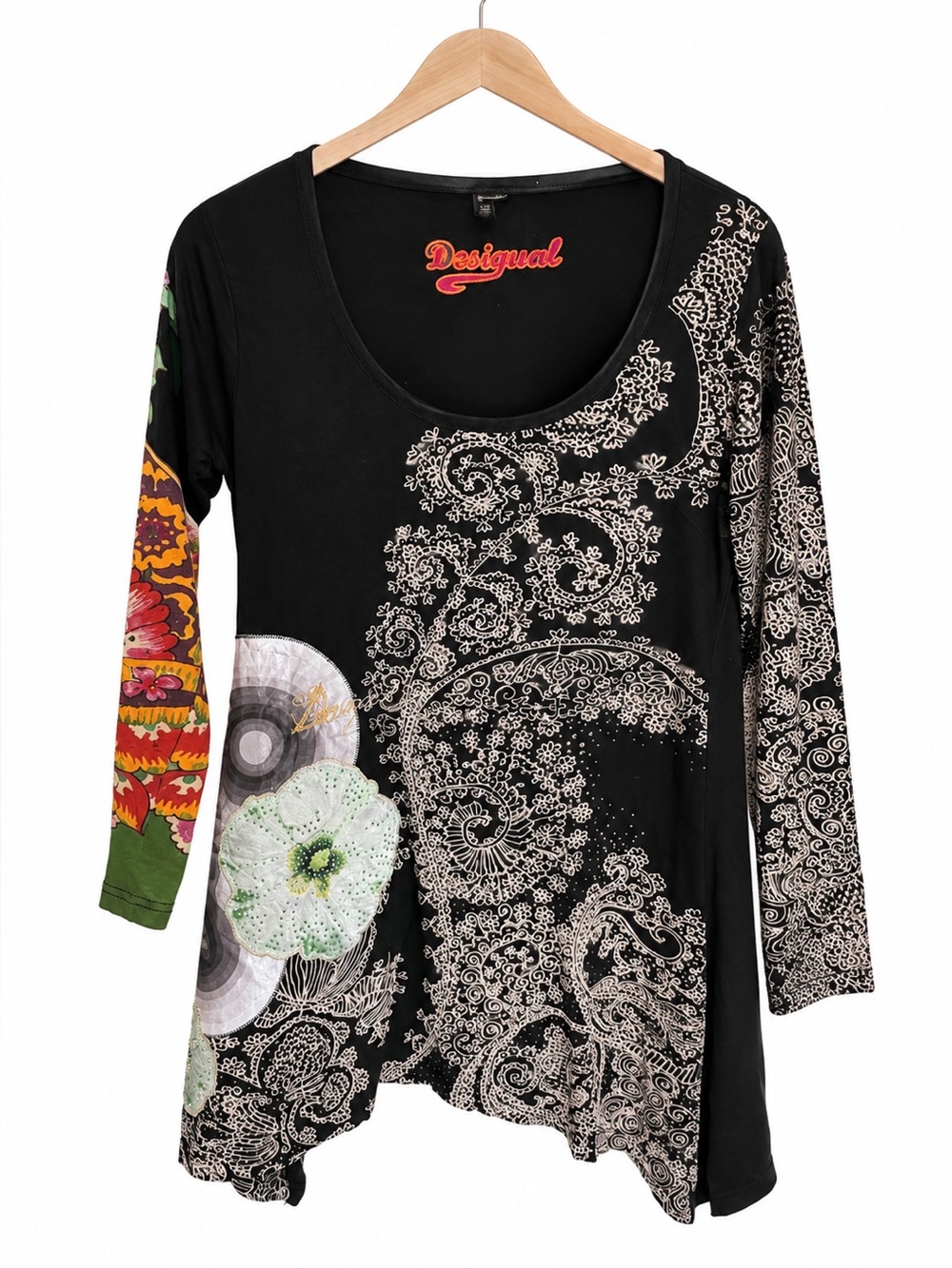 Black Floral Print Long Sleeve Women's Top